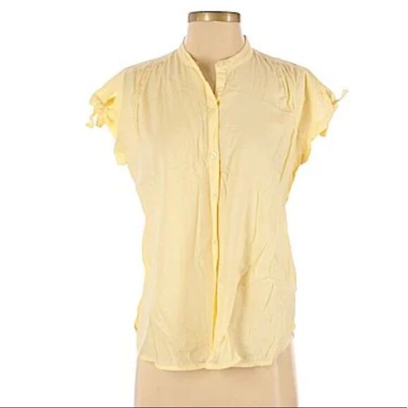 OLD NAVY Spring Yellow Cap tie sleeve button down blouse SZ Medium - Picture 1 of 9